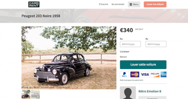 Peugeot 203 Noire 1958   Car2rent